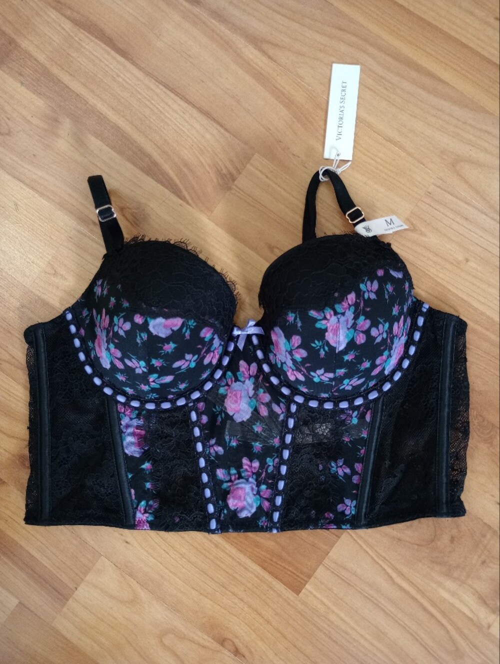 New Victoria's Secret Dream Angels Longline Bra with Pink & Purple Floral